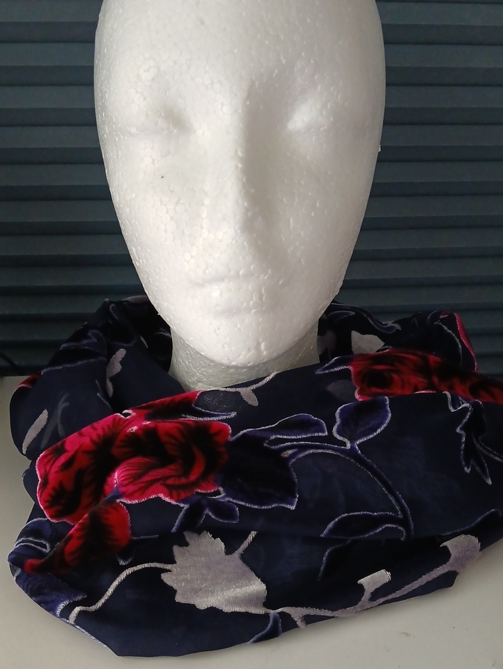 Marshalls Navy Infinity Scarf with Red Floral Print